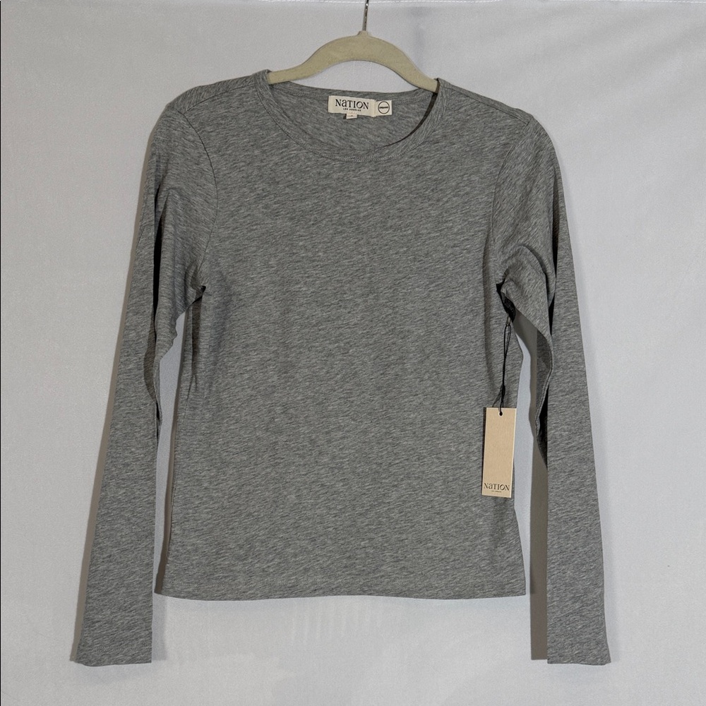 NWT Nation Los Angelos Organic Cotton Long Sleeve Tee Size S Gray